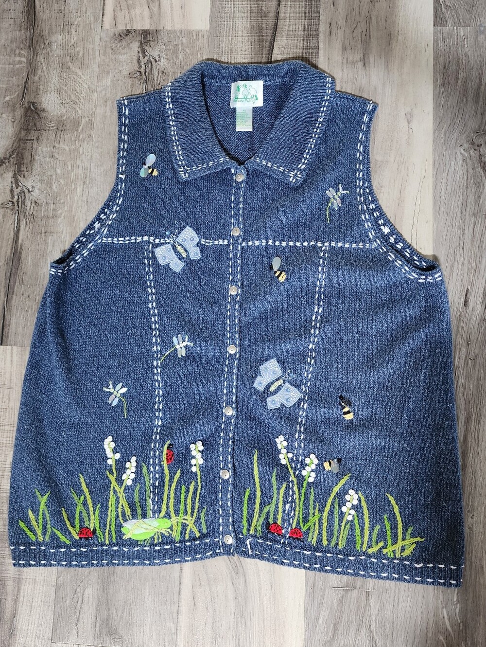 Hand-Embroidered Bubble Bee Spring Womens Sweater Vest